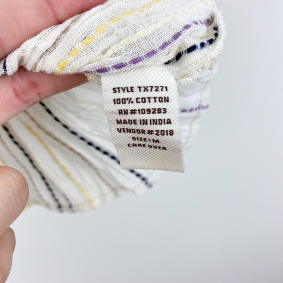 Surf gypsy Creme pleated peplum striped off the shoulder top Sz M - Picture 4 of 5